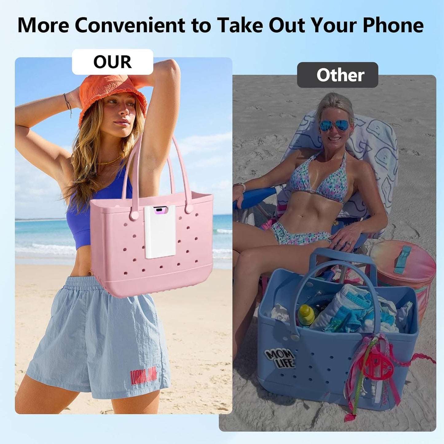 Silicone Phone Holder for Bogg Bags, Attachment for Beach Bags, Phone Holder for