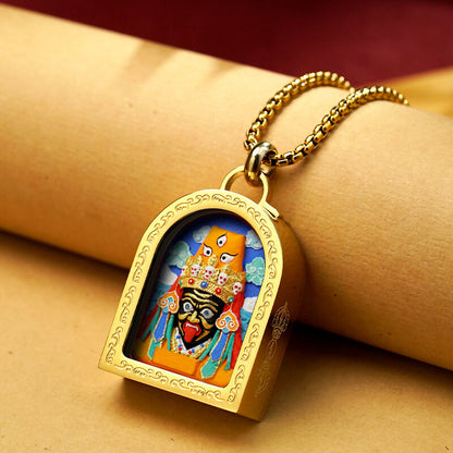 2" Xizang Monastic blessing Black gold Thangka Zakiram, God of wealth pendant 01