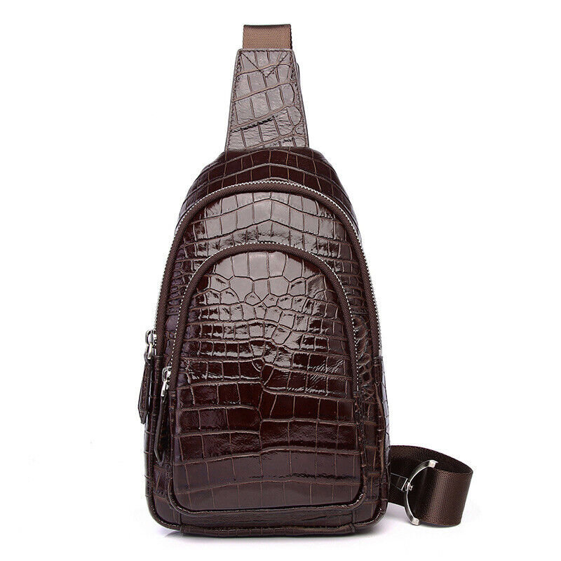 Men's Sling Backpack,100% Genuine Leather Crocodile Luxury Crossbody Bag Daypack
