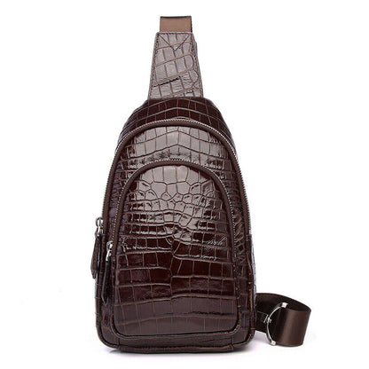 Men's Sling Backpack,100% Genuine Leather Crocodile Luxury Crossbody Bag Daypack