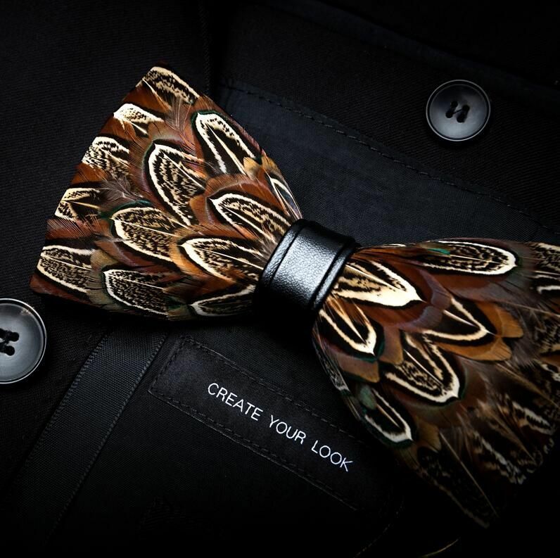 Men's Luxury Bowtie 12x5cm Peacock Feather Leather Bow Ties Fashion Party Formal