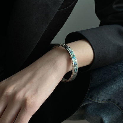 Shell Inlay Geometric Graffiti Totem Open Bangle Ins Niche Design Bracelet