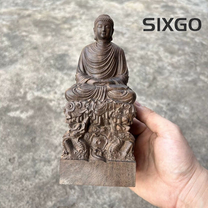 19cm Natural Agarwood Carved Buddha Statue Shakyamuni Feng Shui Home Decor Gift