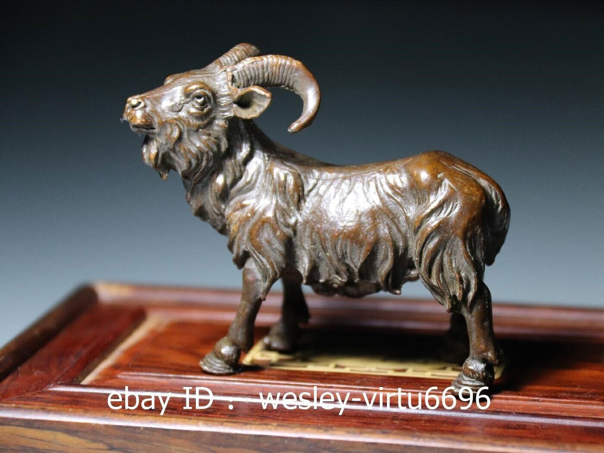 Chinese Dynasty Folk Old Antique Red Copper Animal Goat Sheep Art Statue 8cm