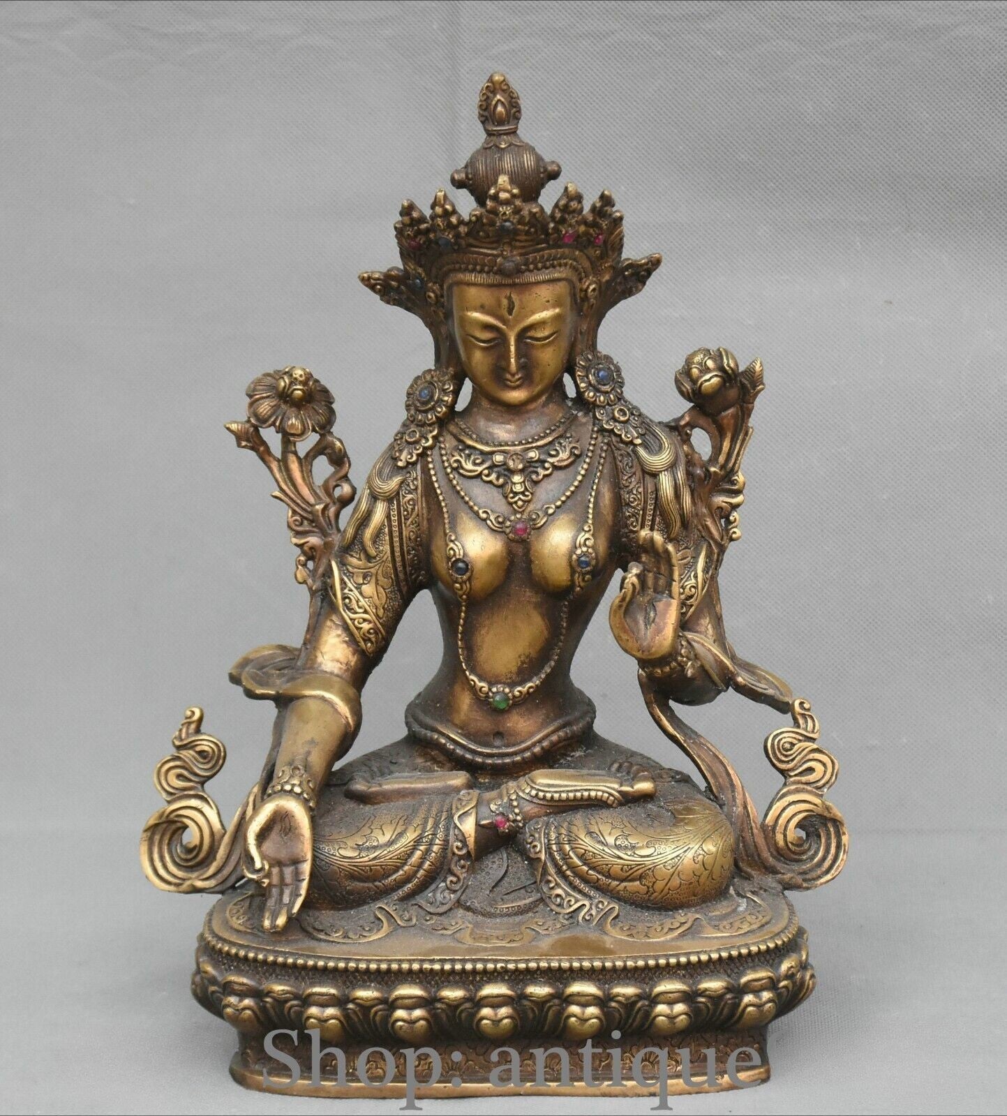 12.5'' Old Tibet Bronze Gilt White Tara Mahayana Buddhism Enlightenment Statue