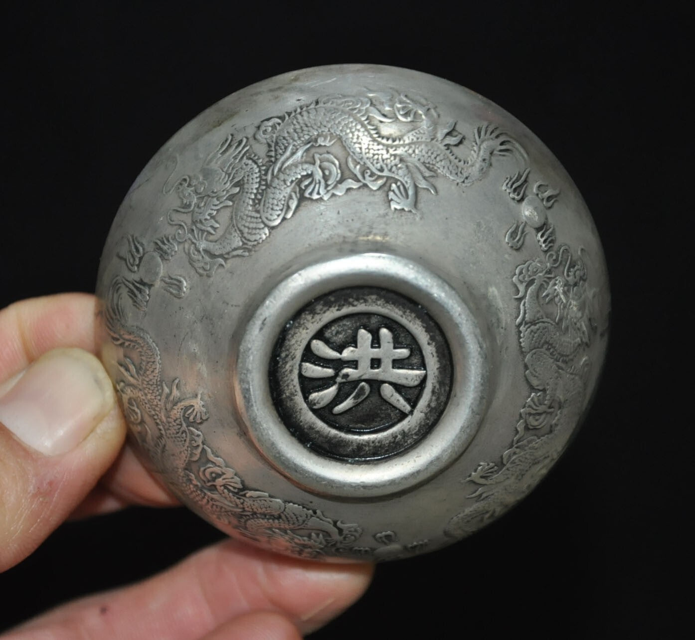 China Tibetan Silver Animal Loong Dragon Statue Tableware Tea Cup Bowl Bowls