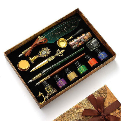 Wax Stamps Seal Feather Dip Quill Ink Gift Calligraphy Sealing Kits 2 3 Pen Sets