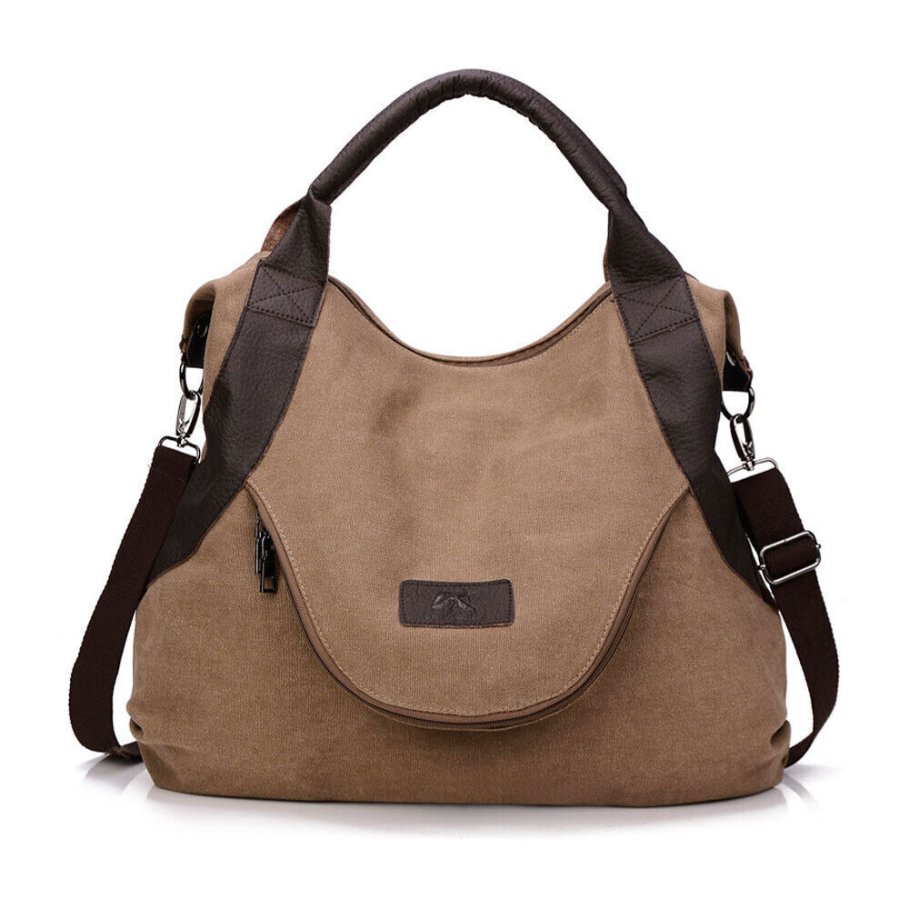 Ladies Canvas Tote Bag Multi Pockets Shoulder Bags Women Travel Detachable