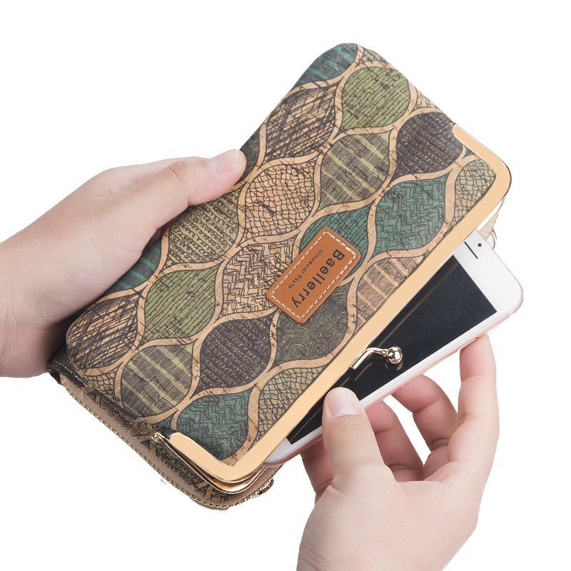 Wallets Wood Grain Chain Long Phone Holder Classic Purse Zipper Wallet 11*5*20CM
