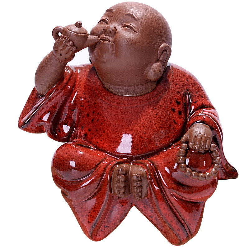 Buddha Drinking Tea Creative Artware Yixing Zisha Purple Clay Porcelain Tea Pet