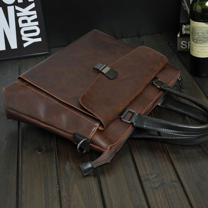 Crazy Horse Leather Briefcase Men's Handbag Laptop Luxury Messenger Shoulder Bag
