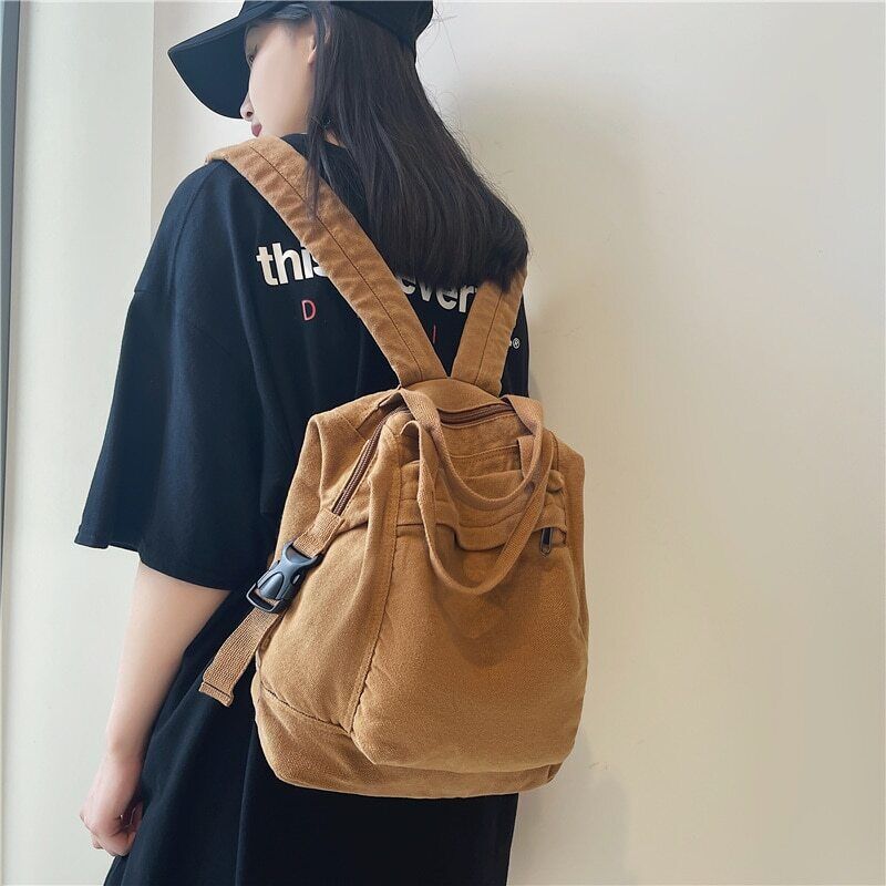 School Bag Student Shoulders Khaki Backpack Canvas Backpacks Female Bag