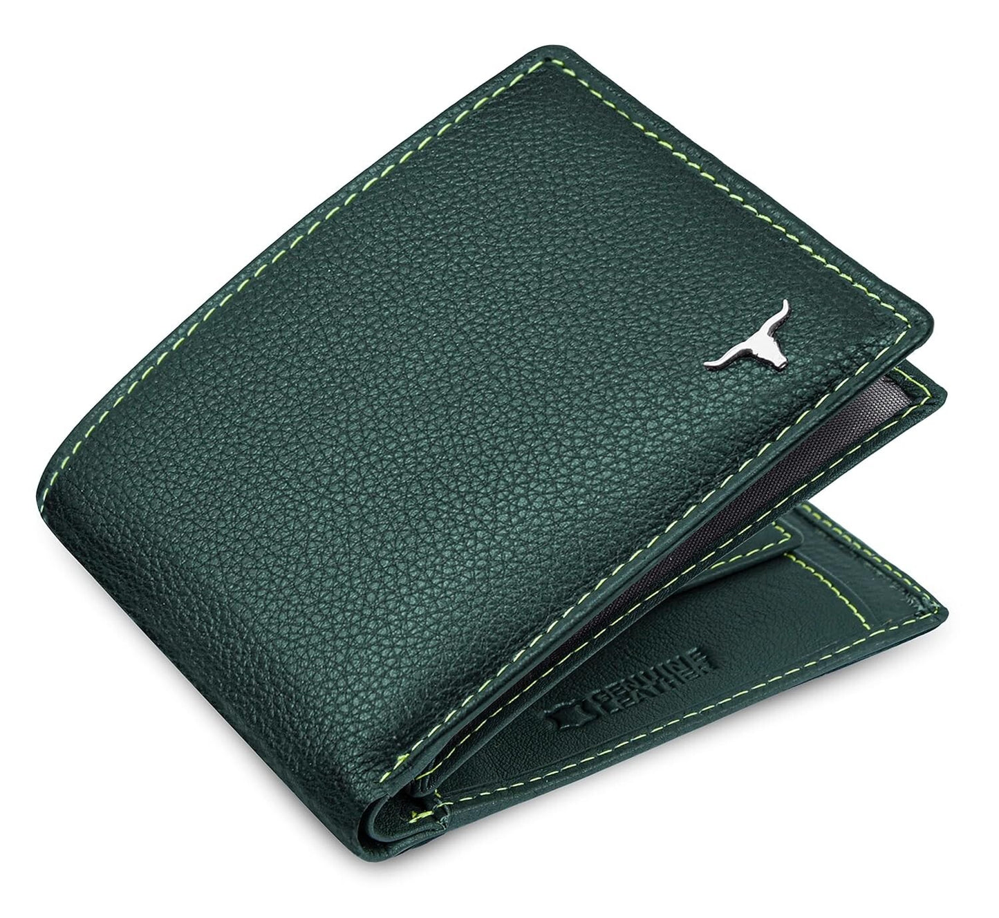 New Green Bi-Fold Leather Men's Wallet RFID Protection Gift Item