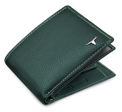 New Green Bi-Fold Leather Men's Wallet RFID Protection Gift Item