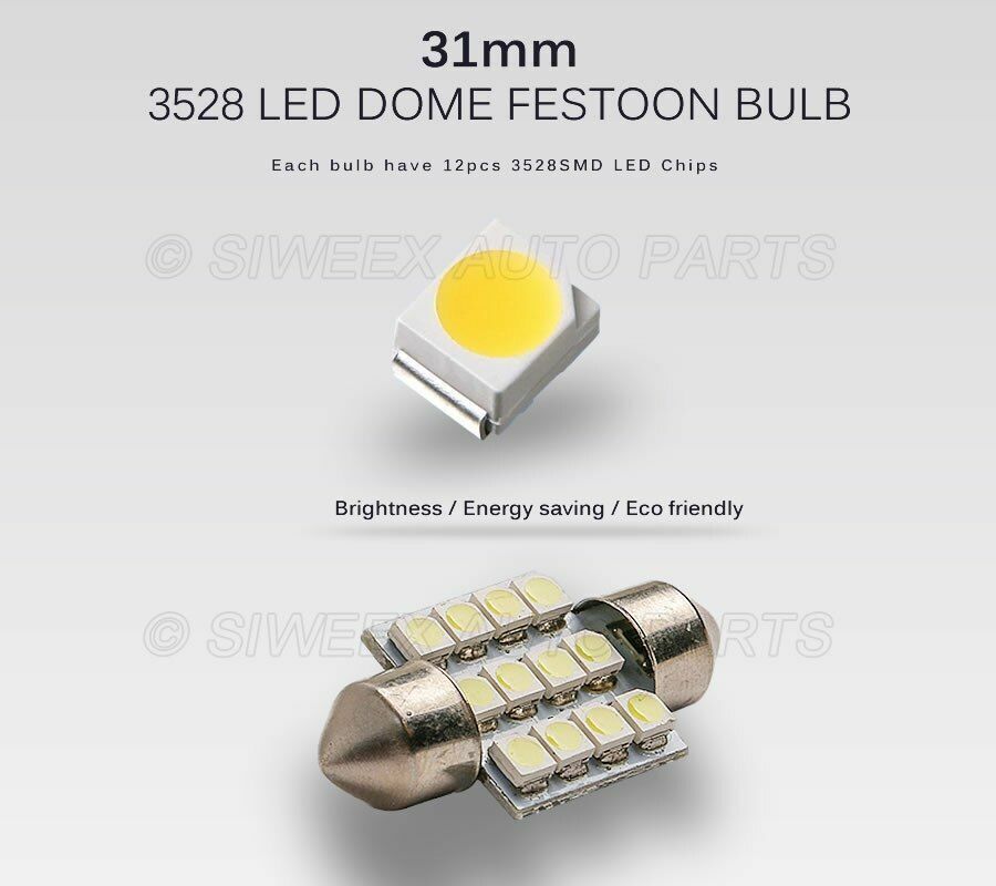 LED Car Interior Lights 31mm 3528 1210 SMD 12 Auto Festoon Dome Map Bulb Lamp 1W