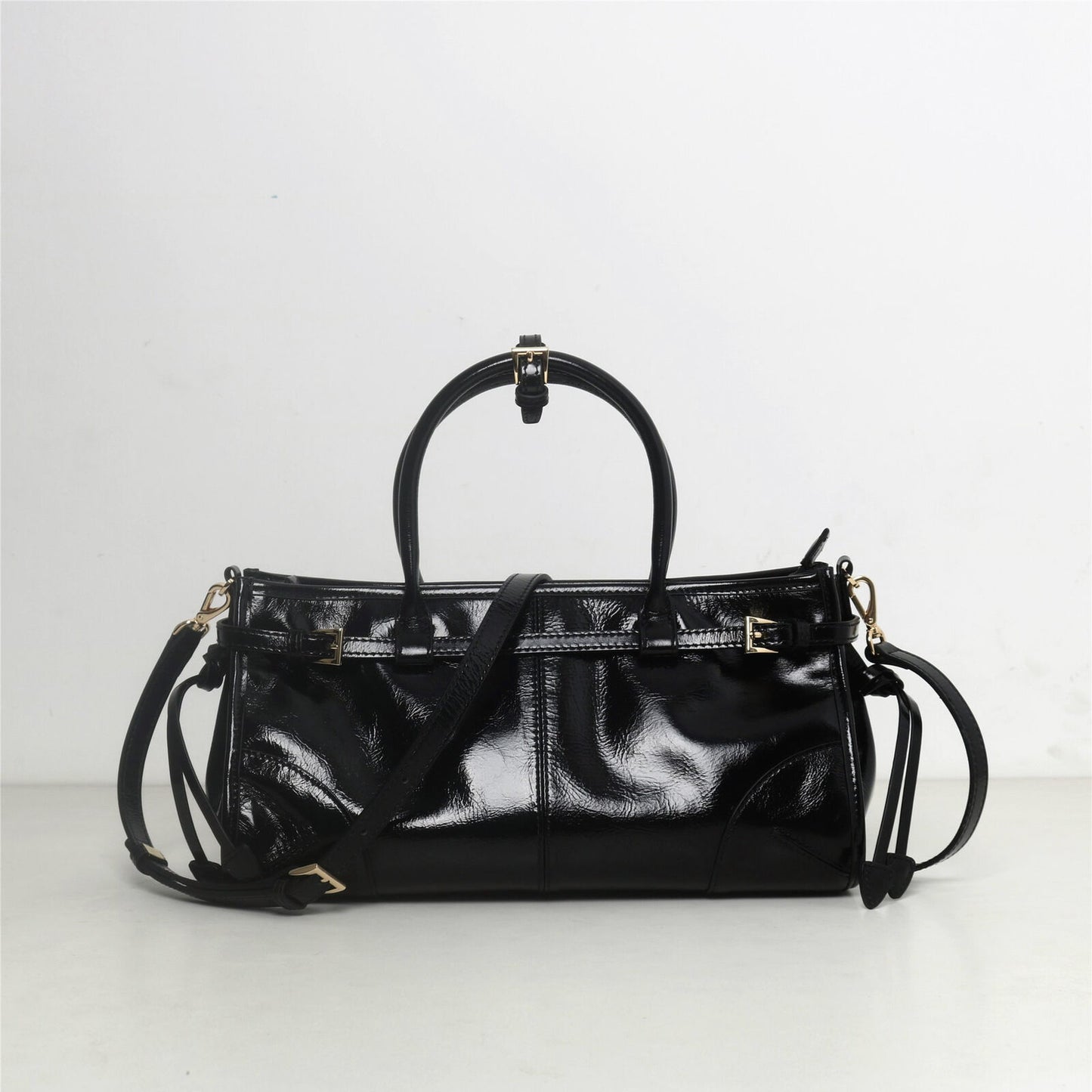 Long/ Short Handles Glossy Real Leather Tote Handbag Purse Fashion Shoulder Bag