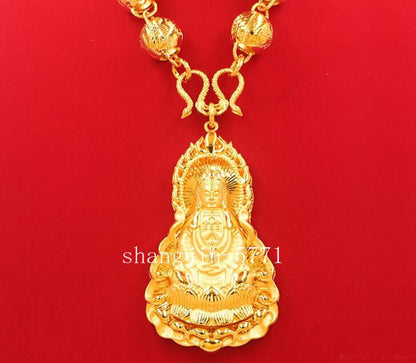 High End Extra Large Bodhisattva 24K Gilding YELLOW GOLD GP Pendant