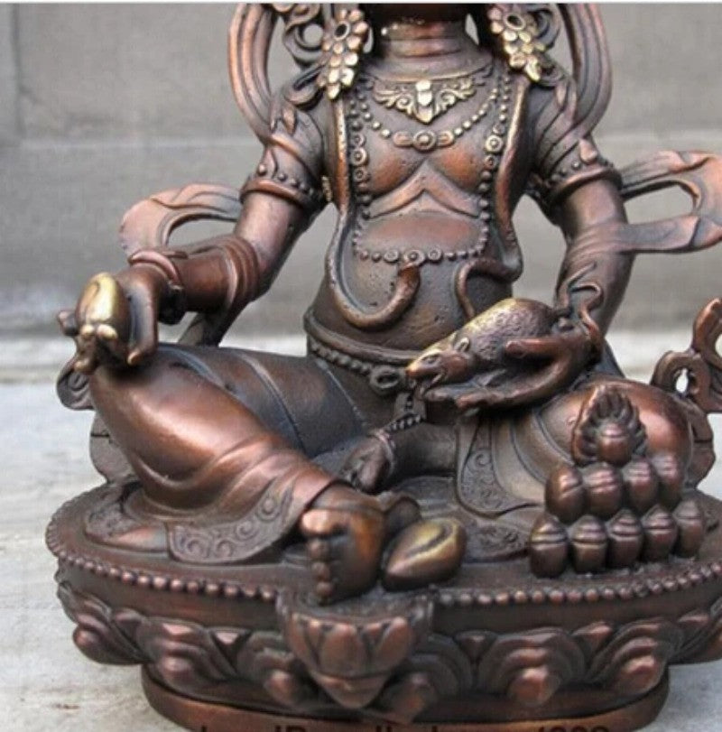 16cm Old Buddhism Bronze Jambhala Buddha Wealth God Tantra Statue