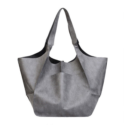 Women Large Capacity Soft Leather Casual Tote Shoulder Bag Retro Shopper Handb