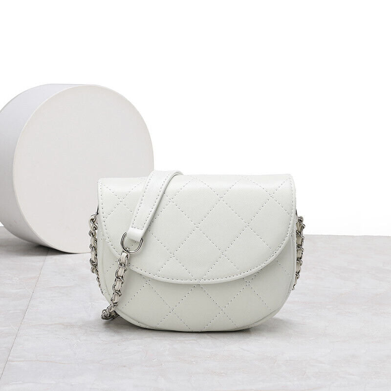 Mini Quilted Sheepskin Leather Saddle Shoulder Bag Flap Purse Handbag Crossbody