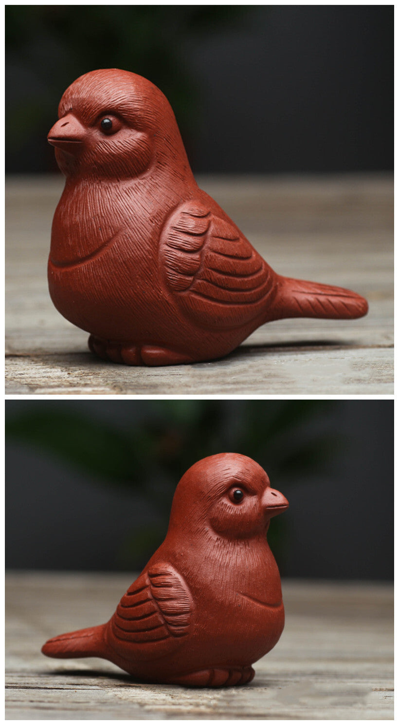 Chinese Purple Clay Tea Pet Lucky Bird Statue Art Ornaments Animal Tea Figurine