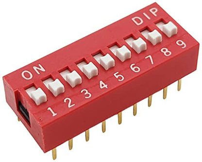 30 Pack DIP Switch with 9 Switches, 18-Pin, SPST, Red Color, 24.3mm x 9.9mm x...