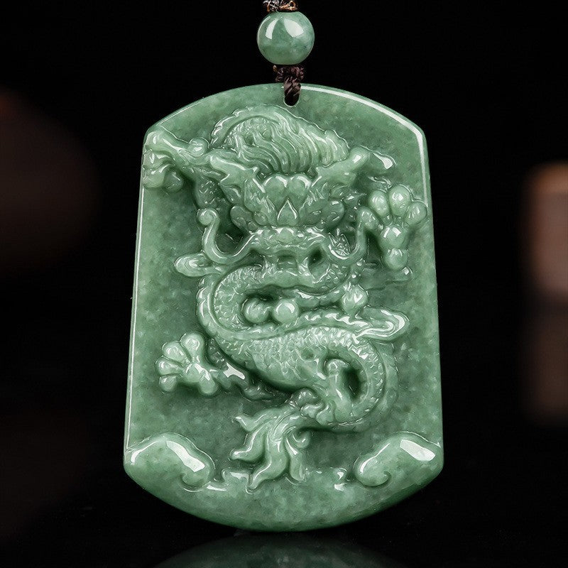 Certificate Natural Green Jade Jadeite Imperial Dragon Men Gift Beads Neckalce