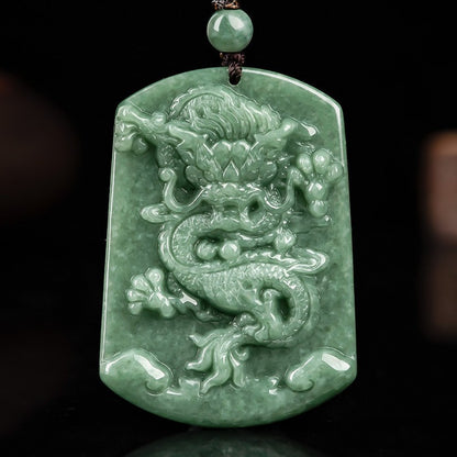 Certificate Natural Green Jade Jadeite Imperial Dragon Men Gift Beads Neckalce