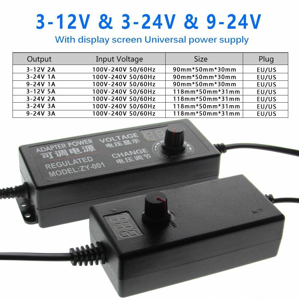 Adjustable Power Adapter AC To DC Power Supply 3V 5V 6V 9V 12V 15V 18V 24V 1A 2A