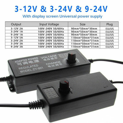 Adjustable Power Adapter AC To DC Power Supply 3V 5V 6V 9V 12V 15V 18V 24V 1A 2A
