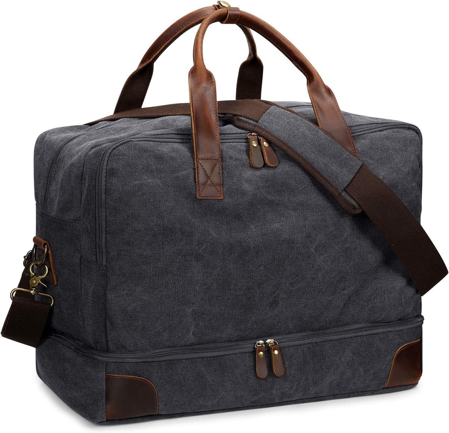 S-ZONE Mens Canvas Travel Duffel Bag Weekend Overnight with Dark Grey