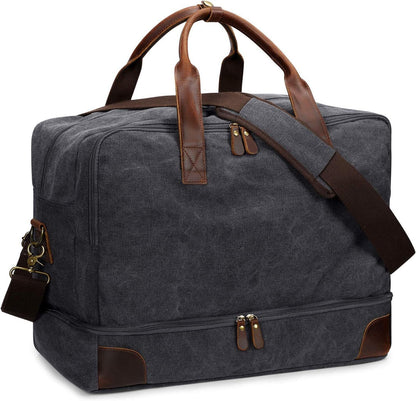 S-ZONE Mens Canvas Travel Duffel Bag Weekend Overnight with Dark Grey