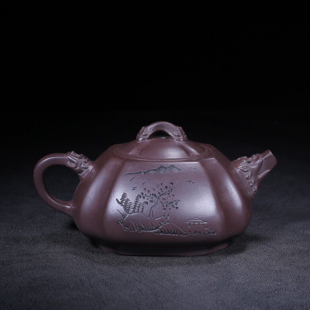 Chinese Yixing Zisha Clay Handmade Exquisite Teapot （四方抽角 底款：金鼎商标）