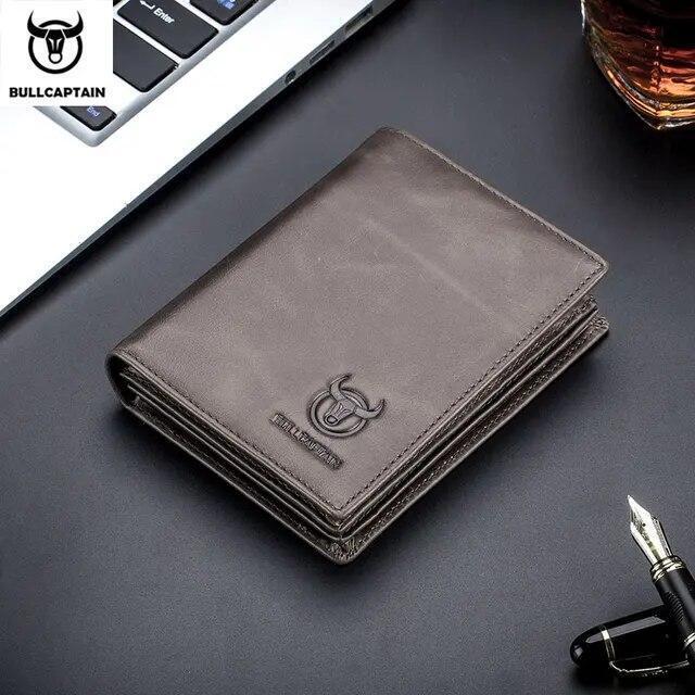 BULLCAPTAIN Mens Wallet Genuine Leather RFID Bifold Large Capacity Card Holder
