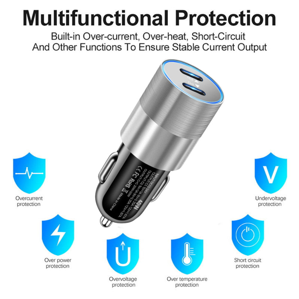 For iPhone iPad Android Samsung 40W Dual USB Type-C Fast Car Charger Adapter LOT
