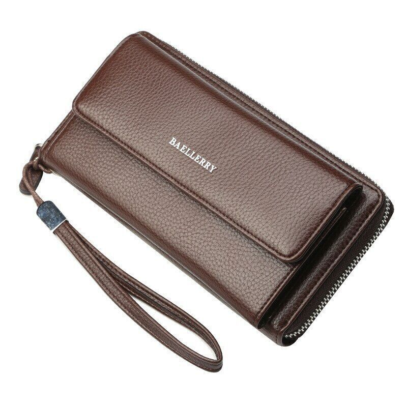Long Leather Wallet Men Phone Clutch Bag Coin Purses Credit Card Zip Blocking