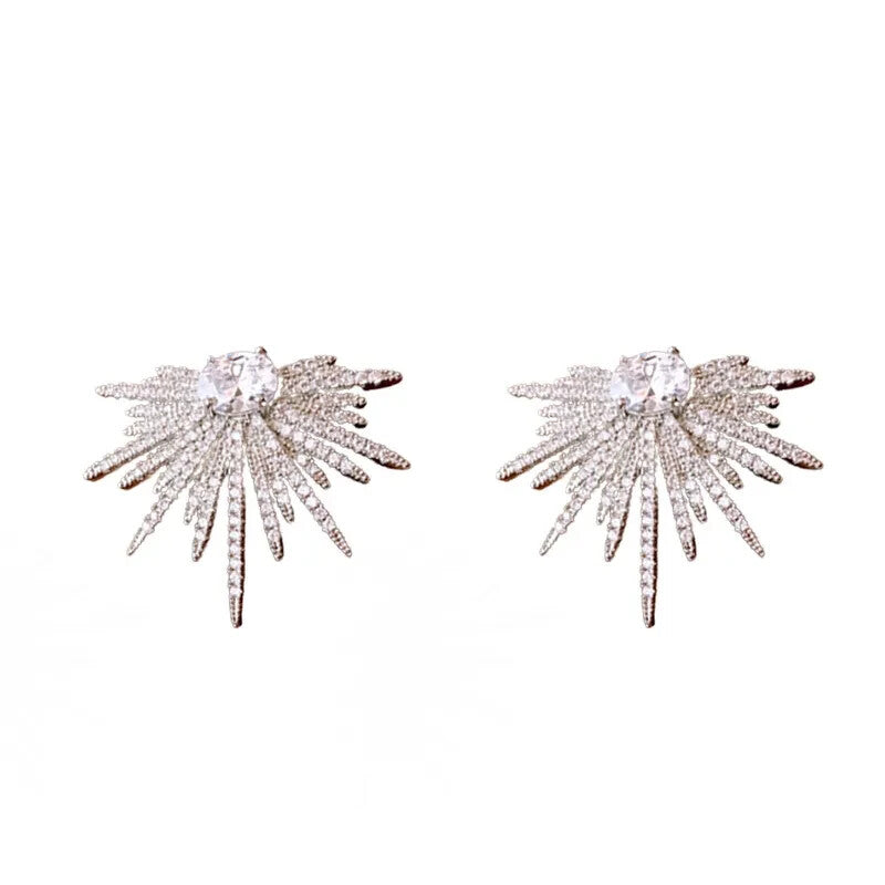 Starburst Crystal Silver Stud Earrings Spike Earrings New Luxury High Quality