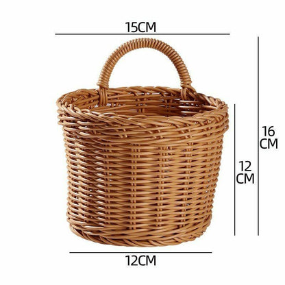 Wall Hanging Vegetable Fruits Storage Baskets Natural Wicker Woven Kitchen Shelf