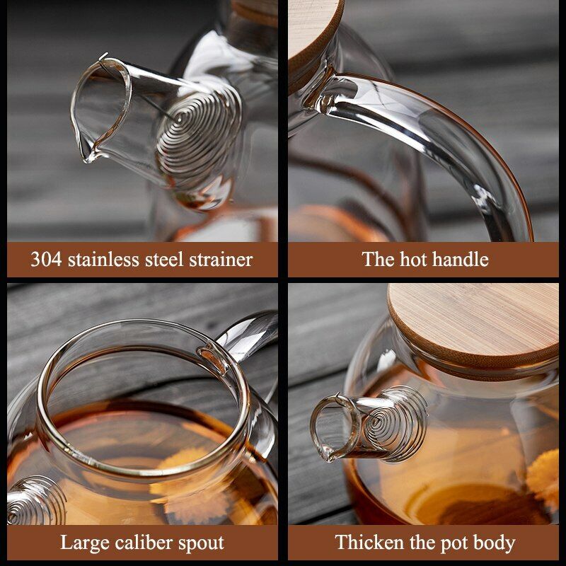 Glass Teapot With Lid Stainless Steel Infuser Strainer Tea Set Kettle Drinkware