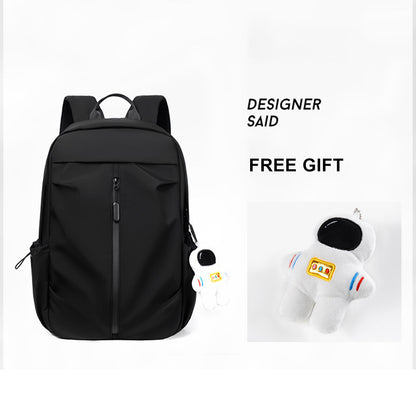 Backpack Men Laptop Backpacks Oxford Black Solid High School Bags w/ Pendant