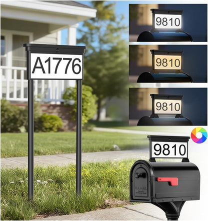 Upgraded Solar Address Sign, House Numbers for outside Double Side, 12-Color Mod