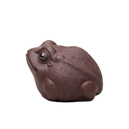 2.44" Chinese Purple Clay Tea Pet Lucky Golden Toad Statue Ornaments Handmade