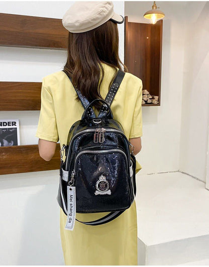 Synthetic Leather Women School Backpacks Black School Bags Retro Traveling 1 PC