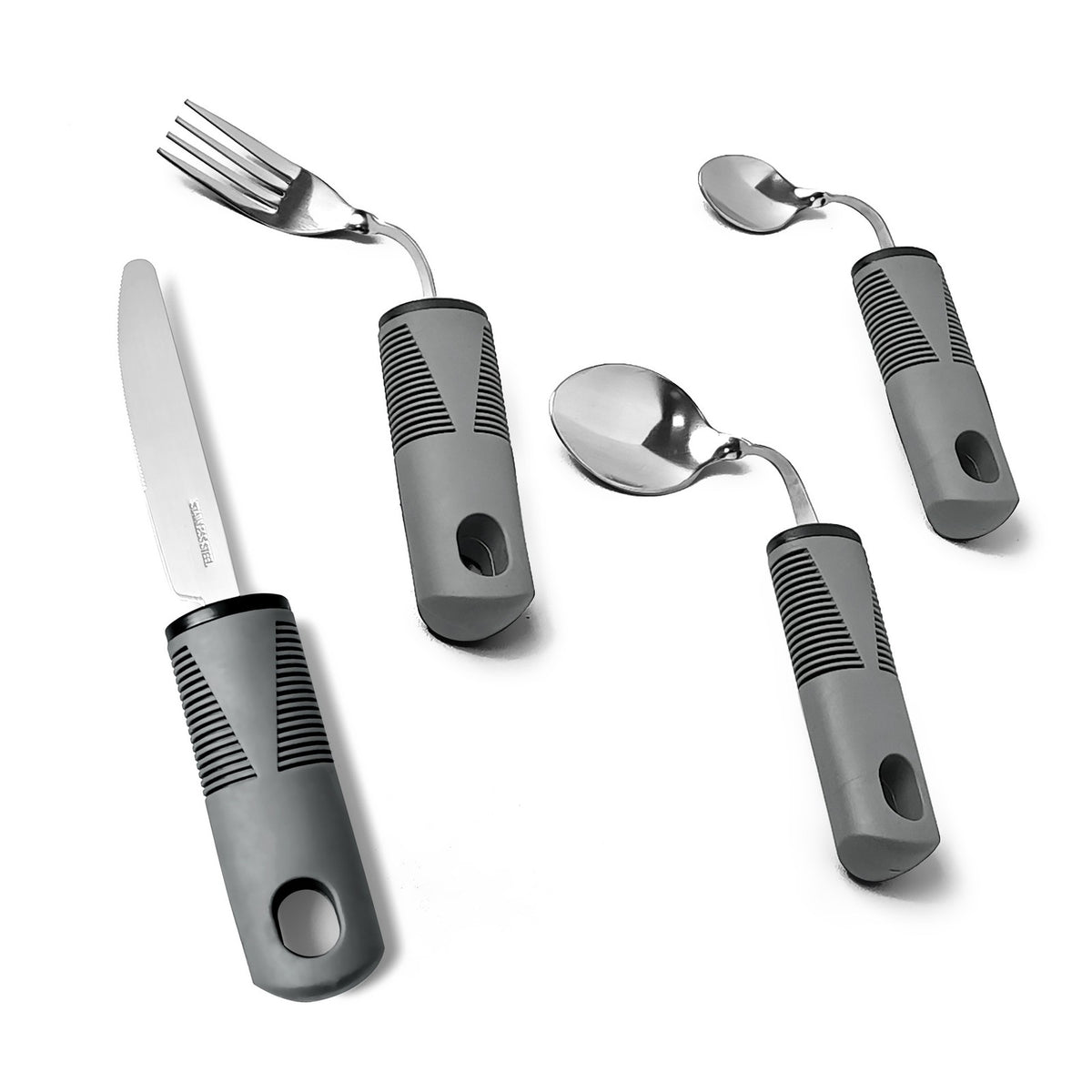 Adaptive Cutlery Set 4-Piece with Widened Non-Slip Handles for Hand Tremors