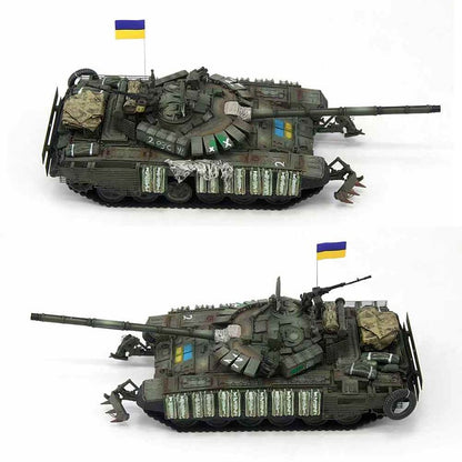 1/72 88MODLE Ukrainian T-72B3M T72 Tank Model Battle Damage Edition With Roof