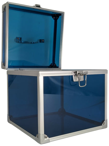 See-Through Blue Acrylic and Metal Storage Box Container with Latch and Handle