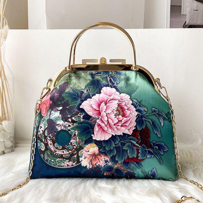 Shoulder Crossbody Bag Spring Flowers Bags Lock Shell Purse Vintage Bag Handbags