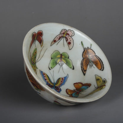Chinese Famille Rose Porcelain Qing Tongzhi Butterfly Design Teacup Cup 3.5 Inch