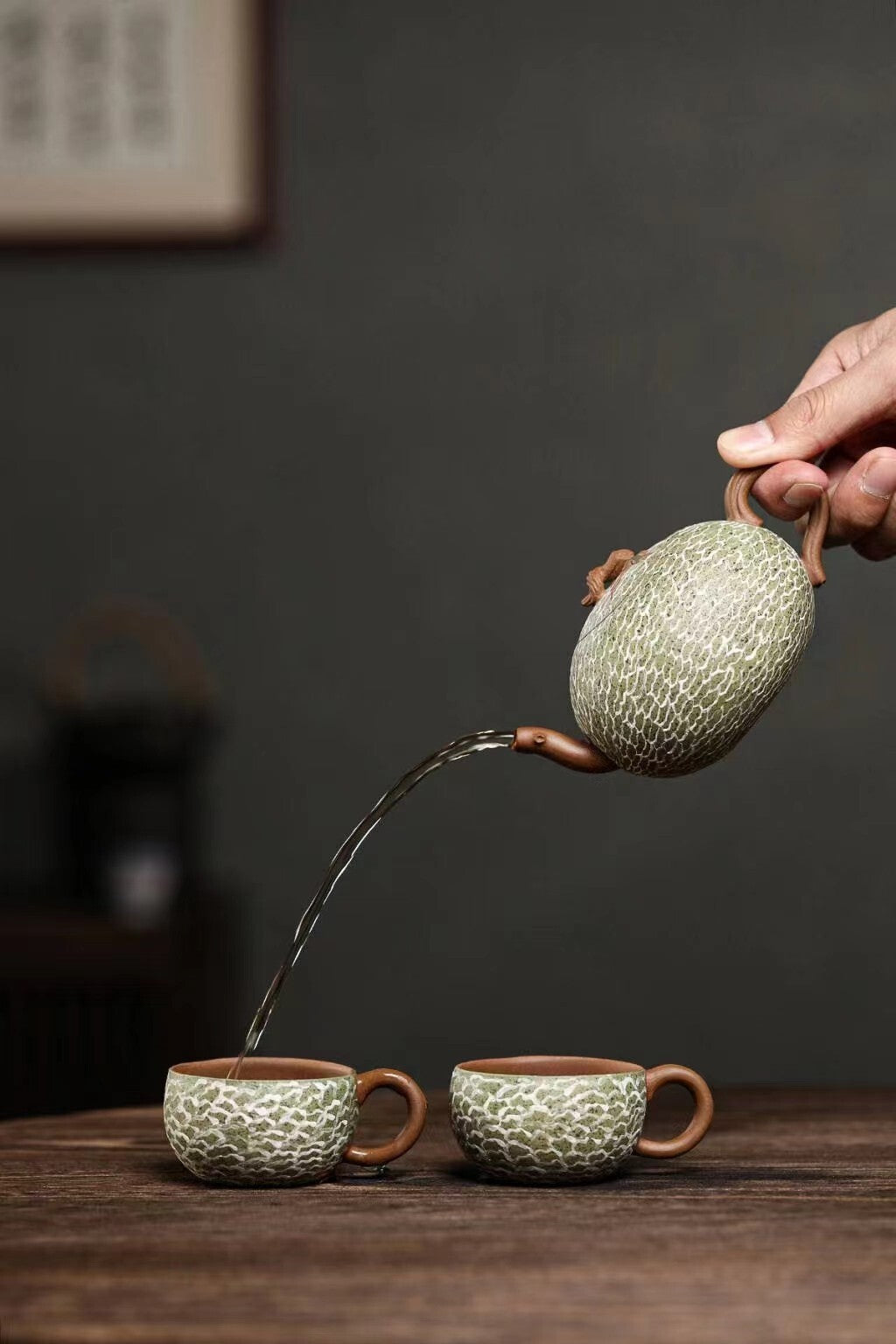 Set of 3pcs chinese Yixing Handmade Zisha teapot Duan clay Hami Melon Gongfu cup