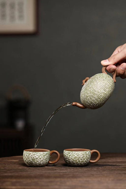 Set of 3pcs chinese Yixing Handmade Zisha teapot Duan clay Hami Melon Gongfu cup